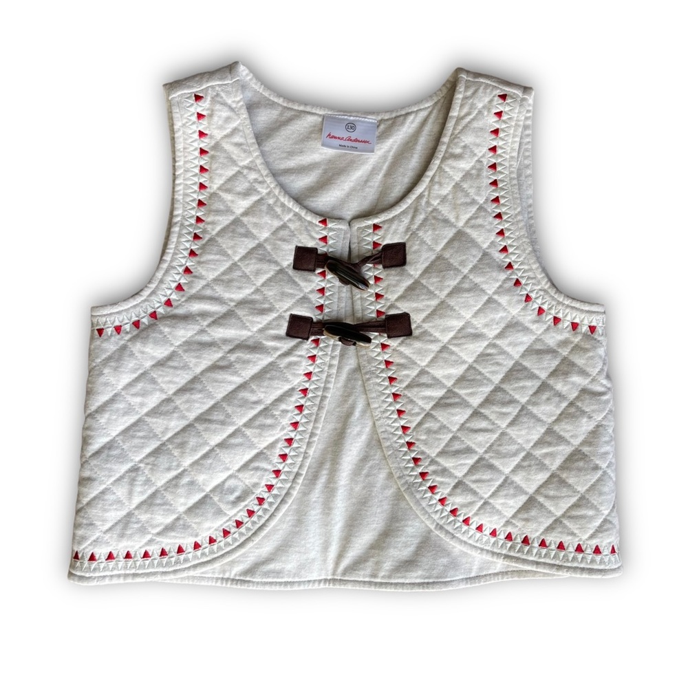 Hanna Andersson Girls Quilted Cream Toggle Button Vest size 8 or size 130